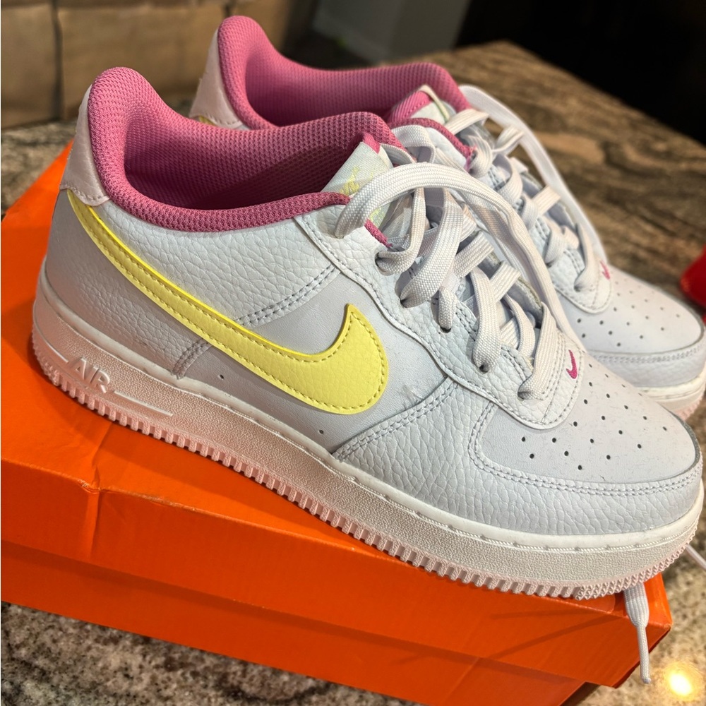 Nike Air Force 1 - White and Yellow with Pink Accents